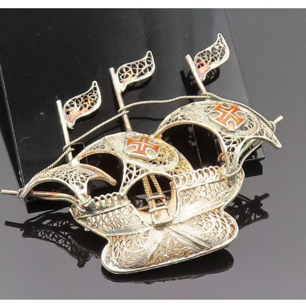 Vintage Sterling Silver Galleon Sailing Ship Pin Brooch